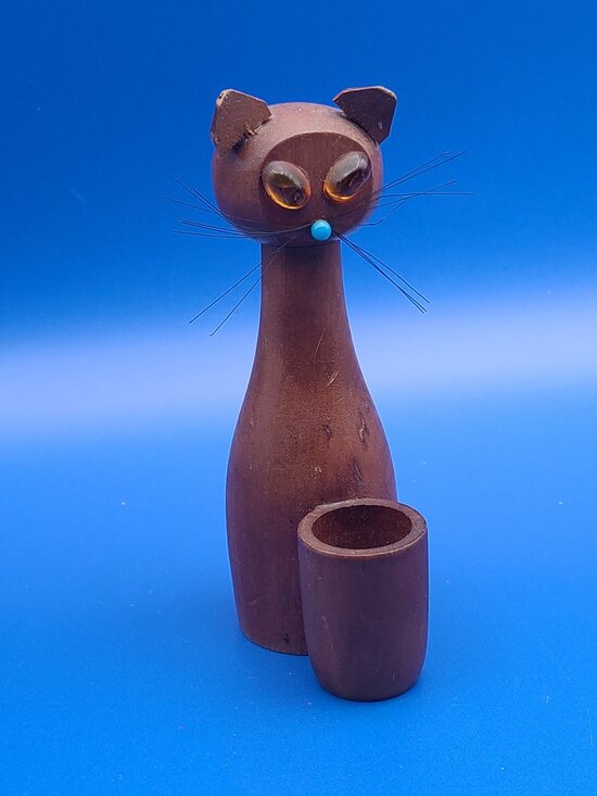 Standard Specialty Other - MCM Teak Wood Cat Toothpick Holder Standard Specialty Japan w Sticker